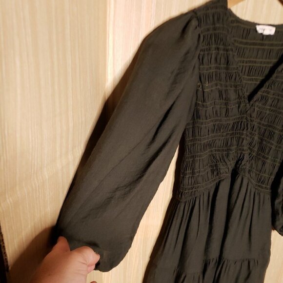 Blu Pepper Womens Grey Ruched Boho Shirred Fit Flare Dress Small - Picture 4 of 9